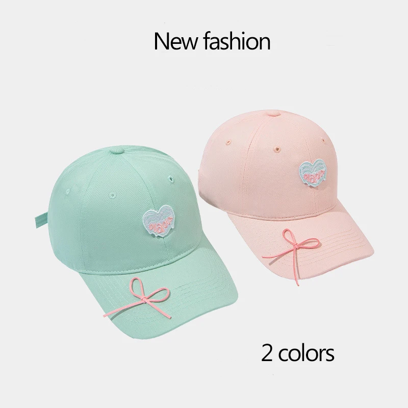 

Female Summer hats dopamine Adjustable Washed Embroidered fresh love bow printed Baseball Hat Cute girl cap