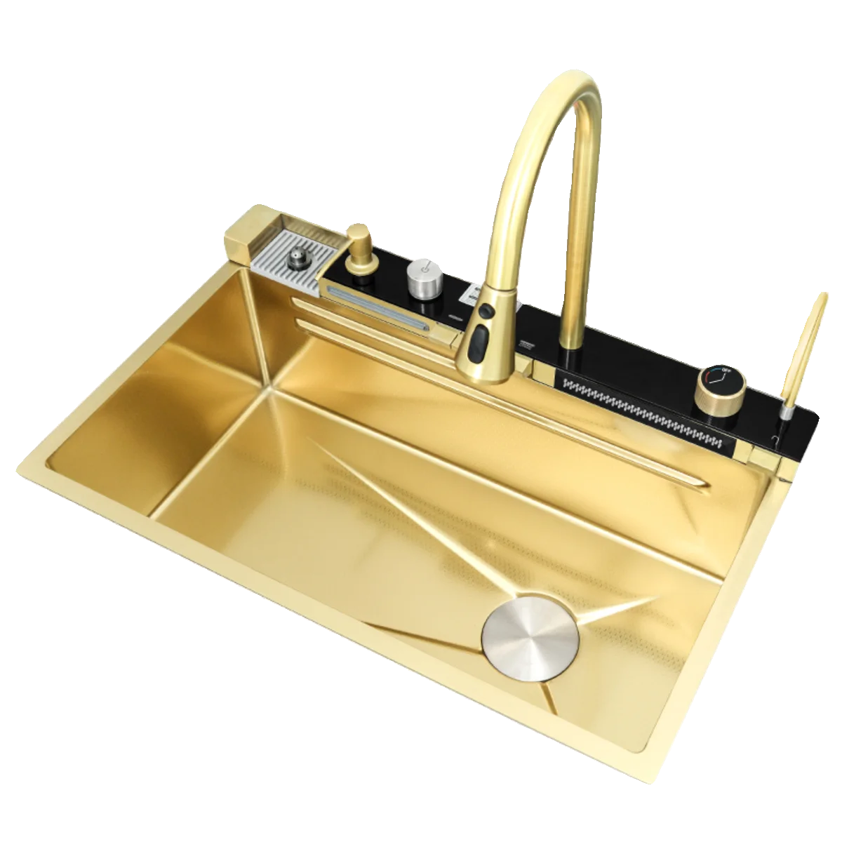 Honeycomb pattern golden whale piano digital flying rain waterfall sink large single slot 304 stainless steel kitchen sink