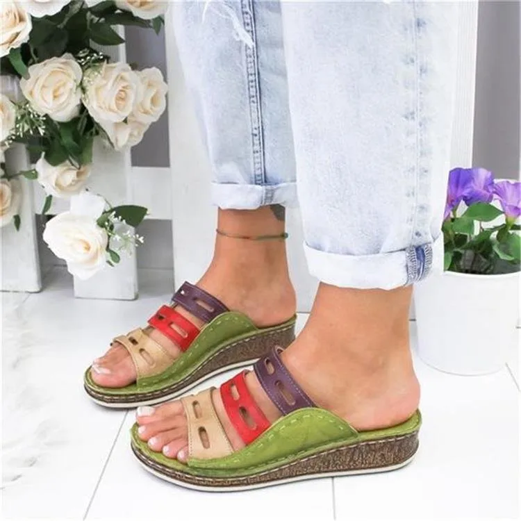 Plus Size 43 Sandals Summer New Women Retro Summer Flat Casual Outdoor Beach Slippers Female Wedge Platform Orthopedic Slides