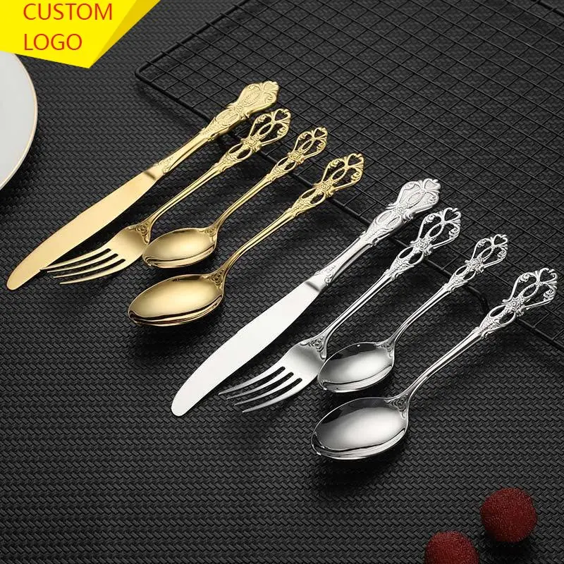 

Personalized Engraved Name 24pcs Dinnerware Stainless Steel Royal Spoon Forks Knives Kitchen Western Dinner Silverware Tableware