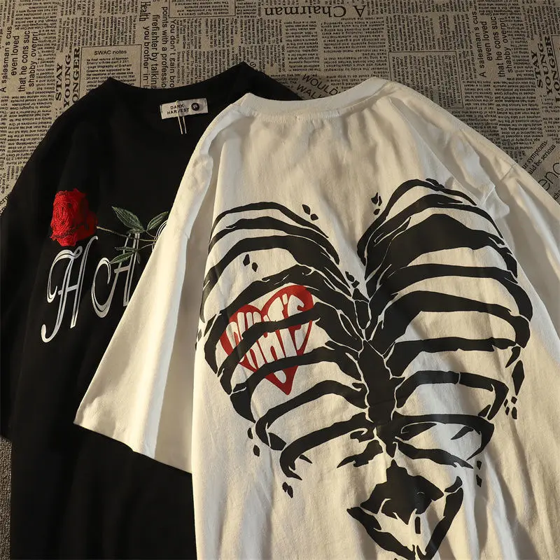 Футболка женская оверсайз в стиле хип-хоп с принтом скелета