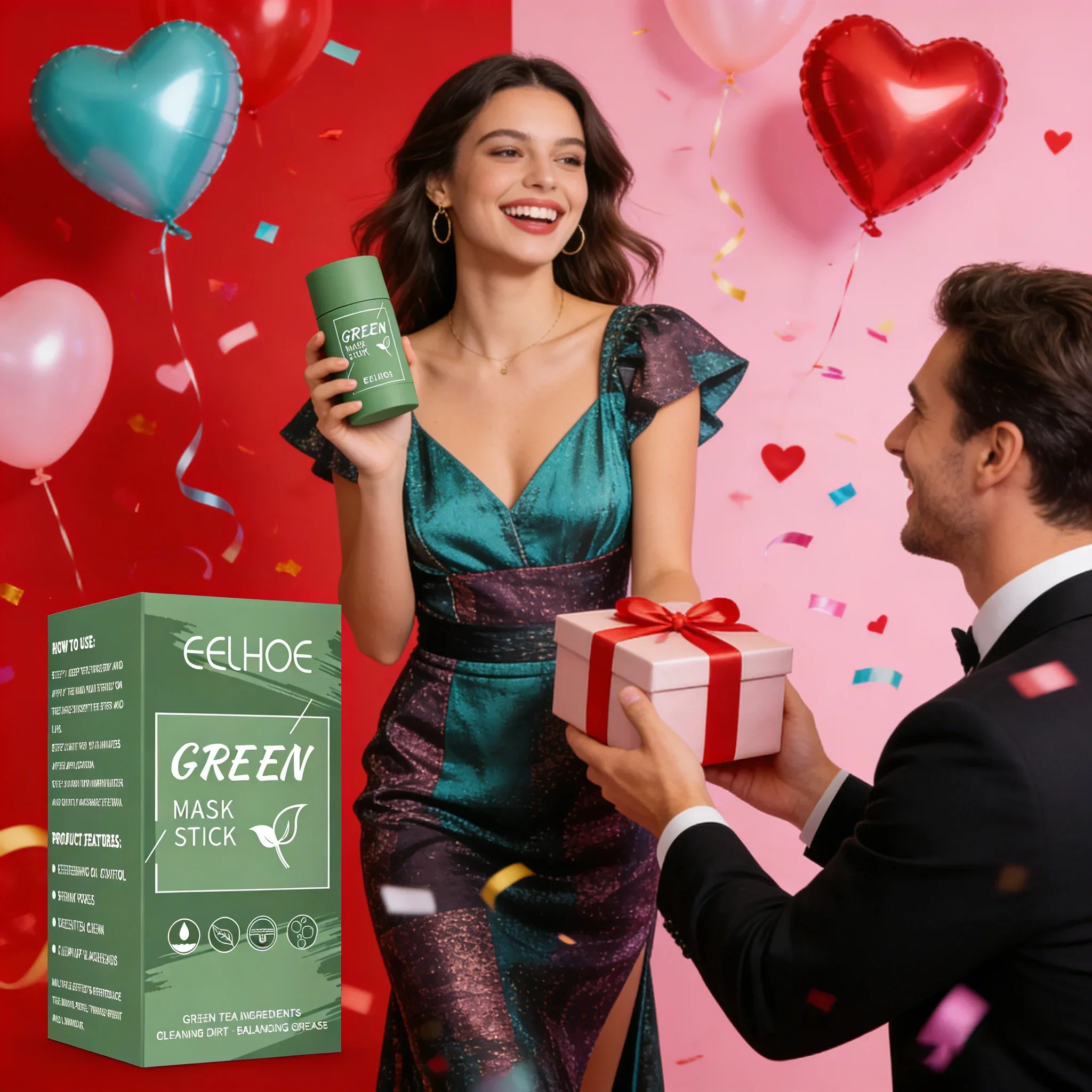 Valentine's Day Gift Green Tea Face Mask Stick for Deep Cleansing Pore Minimizing Acne & Blackhead Care Moisturizing Oil Control