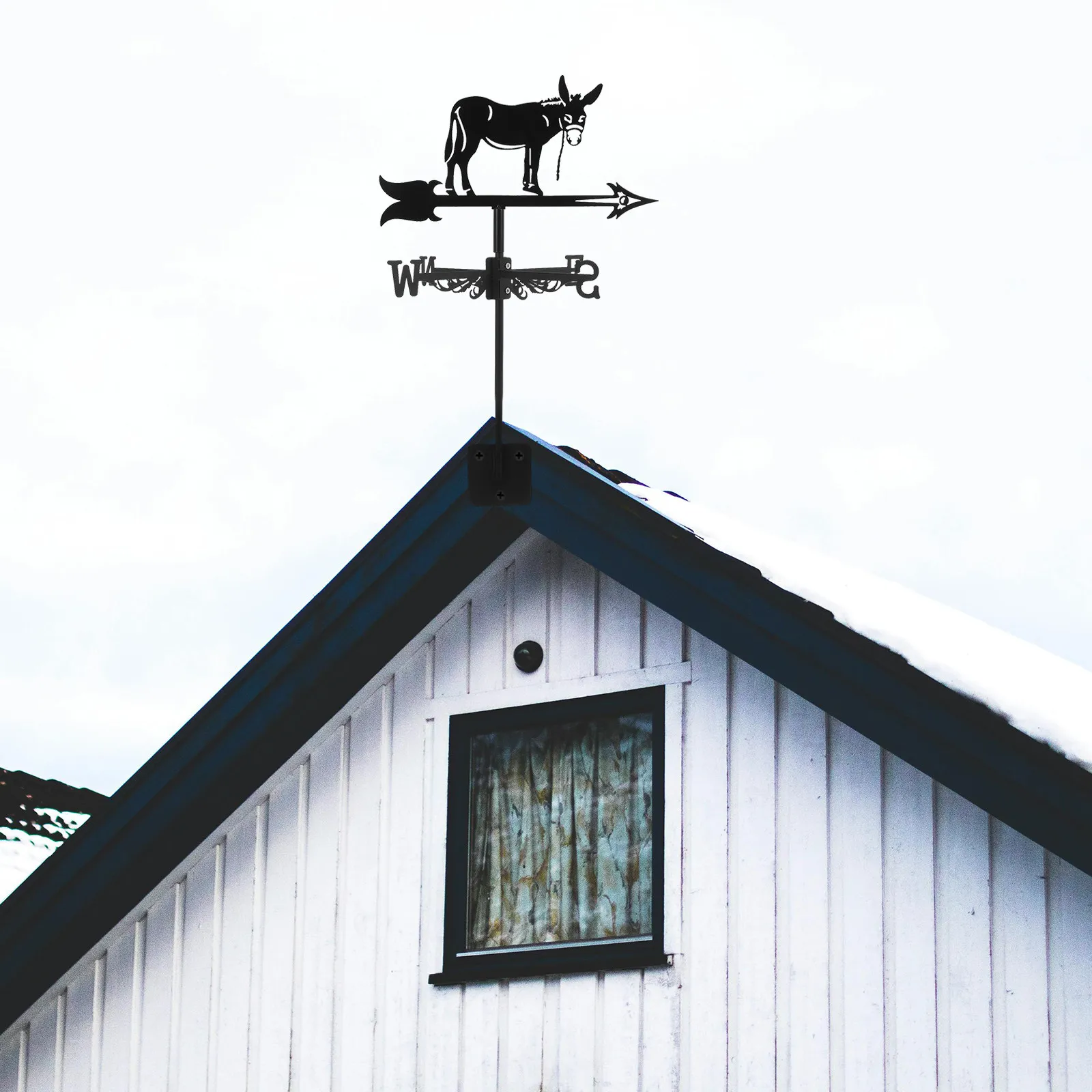 Iron Donkey Weathervane for Roof Garden Shed Gazebo Barn Outdoor Use Wind Direction Sign Ground Insert Decorative Metal Weather