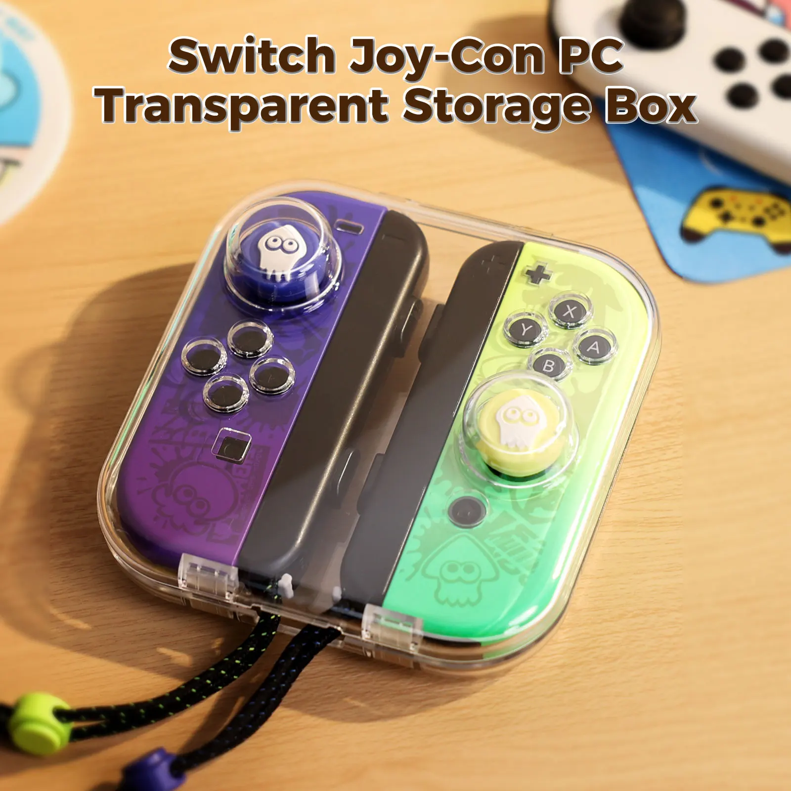 IINE PC Transparent Storage Box For Nintendo Switch Joy-Con with Carrying Wrist Straps Hand Strap