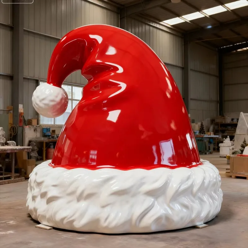 Large resin outdoor Santa hat sculpture with corrosion resistance for shopping malls and themed party decorations