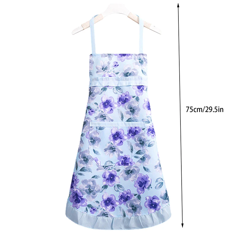 Cotton Canvas Floral For Women\'S Kitchen Oilproof Apron With Pockets And Adjustable Waist Belt Waterproof Sleeveless Bib Apron