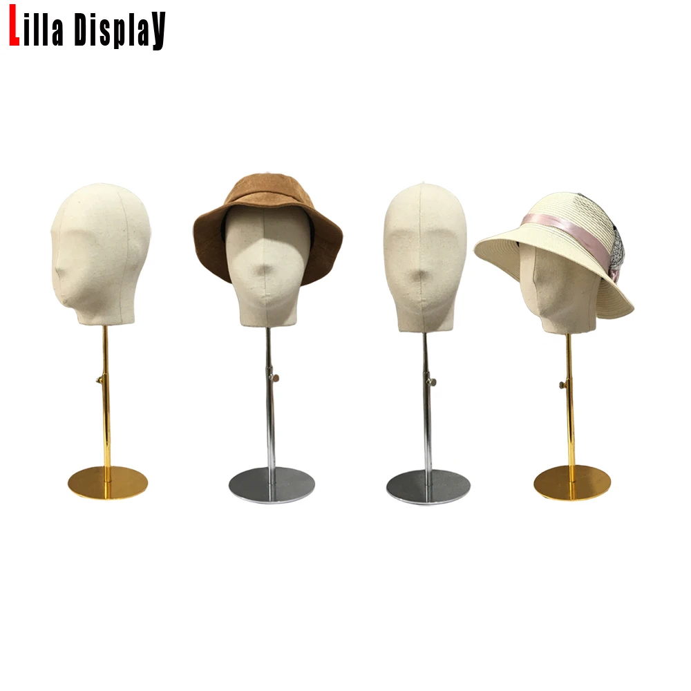 Adjustable Silver Round Base Natural Linen Abstract Female Mannequin Head Hanna