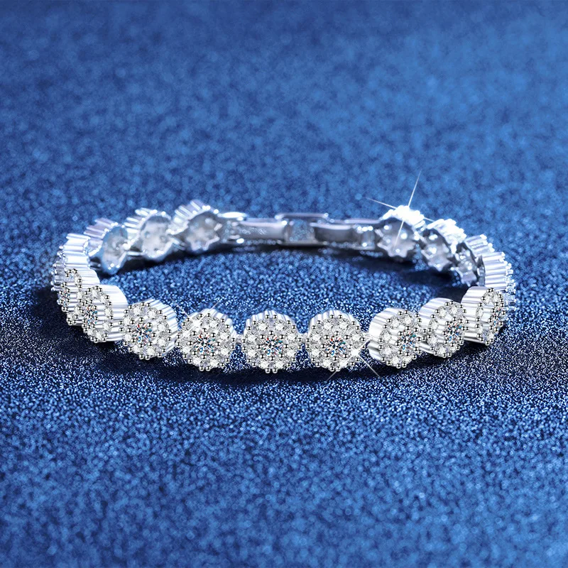 LioraGem Ultra-luxurious Sunflower Moissanite Bracelet, 1.9-carat Fully Diamond-studded High-end Bracelet Platinum PT950 Stamp