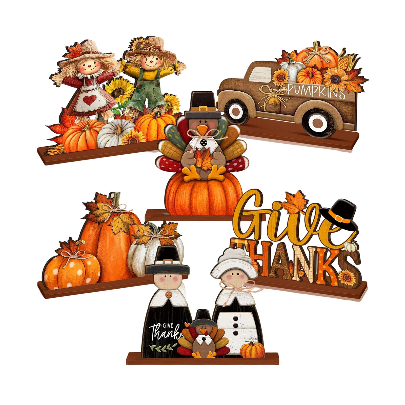 6 قطعة الشكر خشبية منضدية تمثال اليقطين تركيا الفزاعة نمط الخريف الحصاد موضوع الحلي للحفلات المنزلية #1