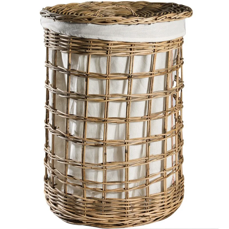 Imported rattan dirty clothes basket, covered clothes storage basket, storage storage bucket, large washable vajra rattan
