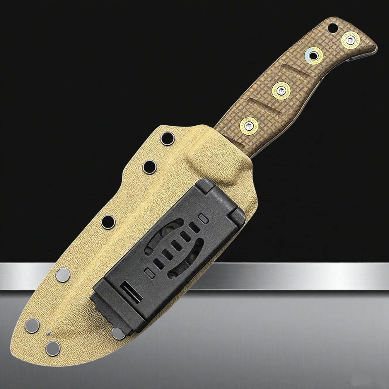 BM 375, compact small straight knife, made of 9CR18 steel, with golden linen fiber handle, for camping and outdoor exploration.