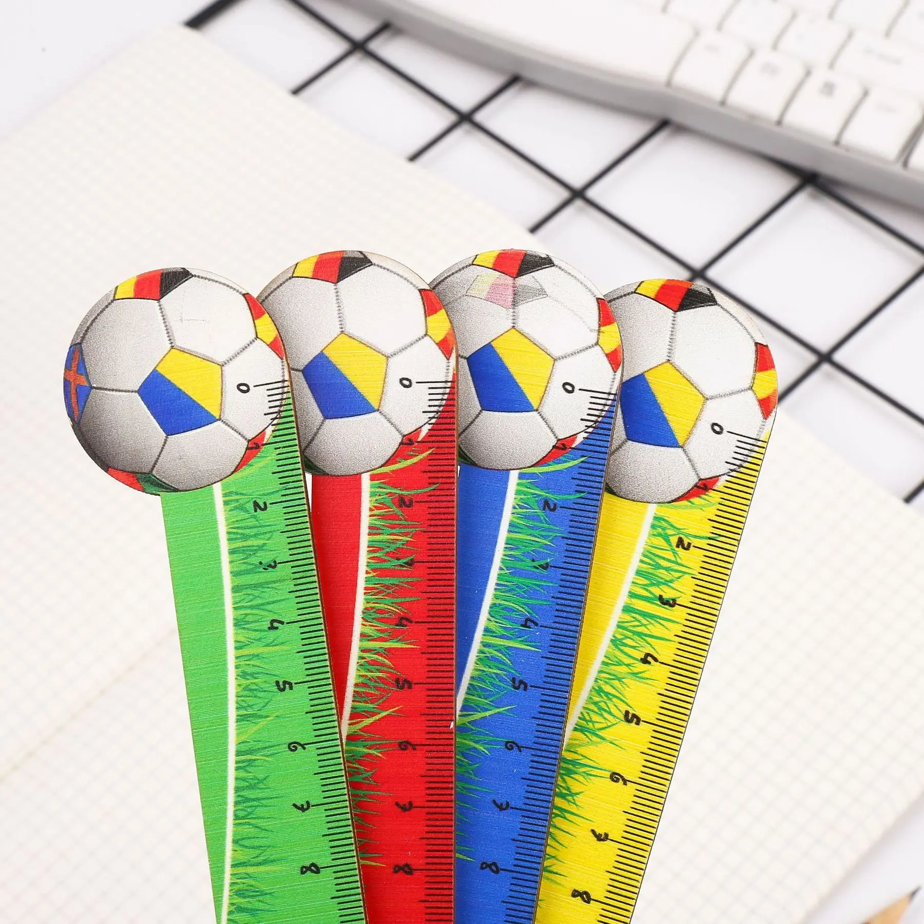 Ellen Brook 1 PCS Cute Football Wood Straight Ruler Kawaii Tools Stationery Cartoon Drawing Gift Office School Measuring