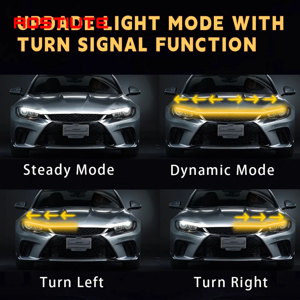 Scan Start Drl LED Luzes Diurnas com Sinal de Volta, Luzes Automotivo Capô Do Carro, Farol Flexível, Flexível Tiras de Lâmpada Ambiente