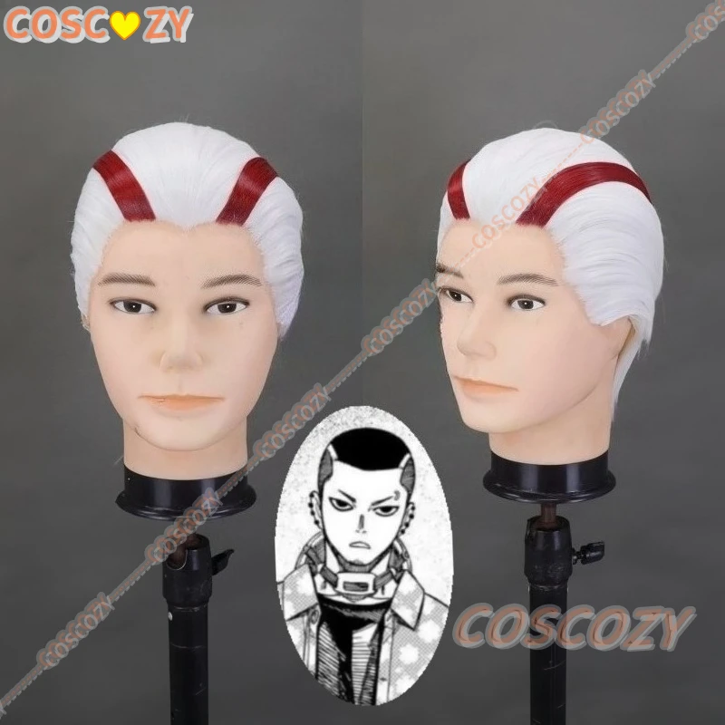 วิกผมคอสเพลย์ตัวละครดันดาดันเมน วิกผมสีขาวมีไฮไลท์สีแดง ทำจากผมสังเคราะห์สั่งทำพิเศษ