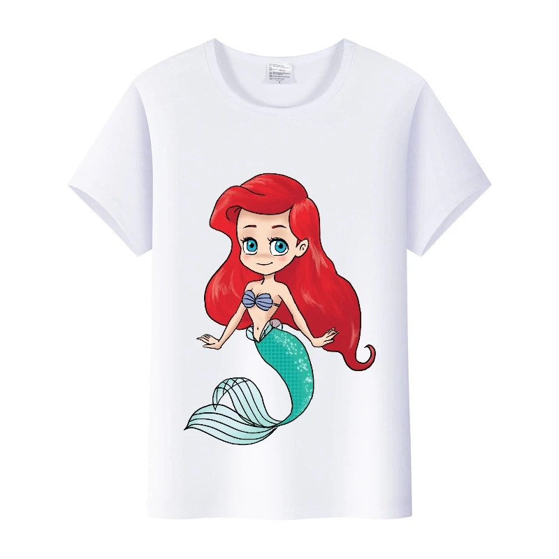 Disney Mermaid Princess Woman T-Shirts Harajuku Streetwear Short Sleeve Ladies Shirt Summer Girl Tops Child Clothing Female Tees