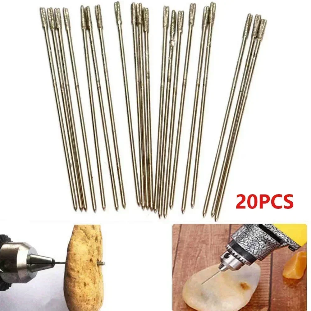 20 piezas Mini brocas de 0,6x1mm, brocas lapidarias recubiertas de diamante, puntas sólidas, aguja para joyería, ágata, uso de taladro de banco pequeño