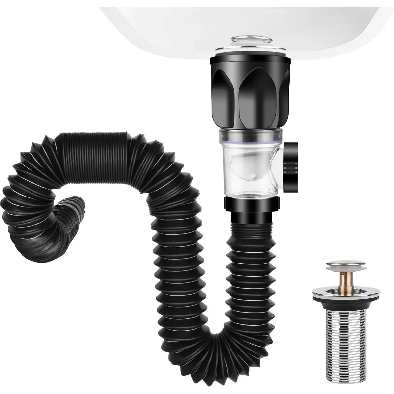 Universal Flip Stainless Steel Washbasin Sink Drainage Pipe Kitchen Bathroom Wall Mount Anti Odor Drain Pipe Rust-proof