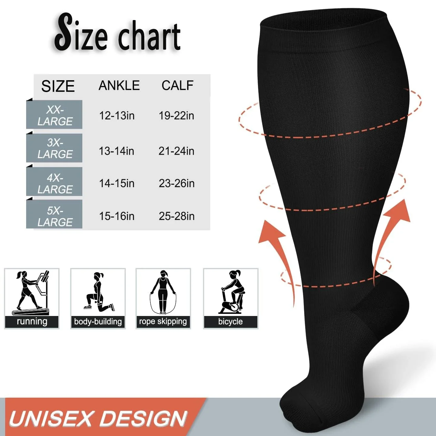 1/3 Pairs Plus Size Compression Socks For Women Wide Calf Knee High Support For Running Athletic Fit Cycling