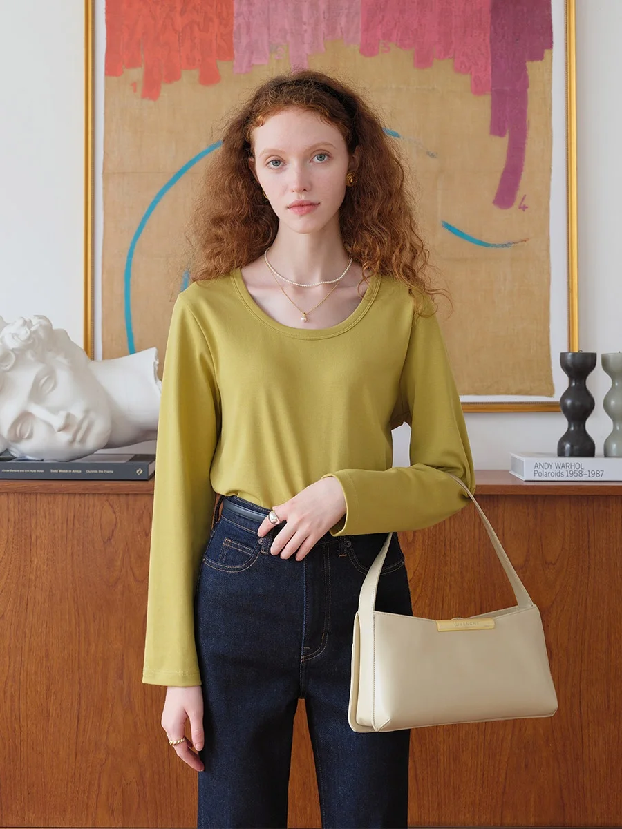 

Высококачественный двусторонний тонкий белый чистый хлопок Long Sve Base irt, женский свободный топ для внутренней одежды, повседневный удобный топ...