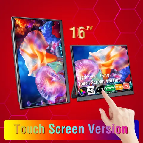 Moniteur portable tactile 16 pouces, 100 % sRGB, 350 cd/m², deuxième écran externe pour ordinateur portable, tactile/non tactile en option