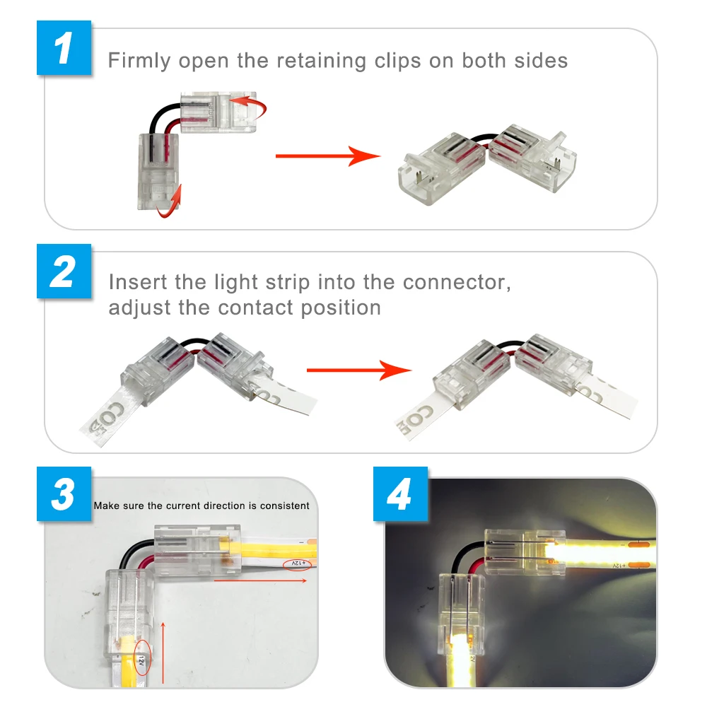 2/3/4/5/6PIN LED Strip Solderless Connector Transparent L Shape Cover Connect For WS2812 WS2815 COB Strip Light 8/10/12mm Width