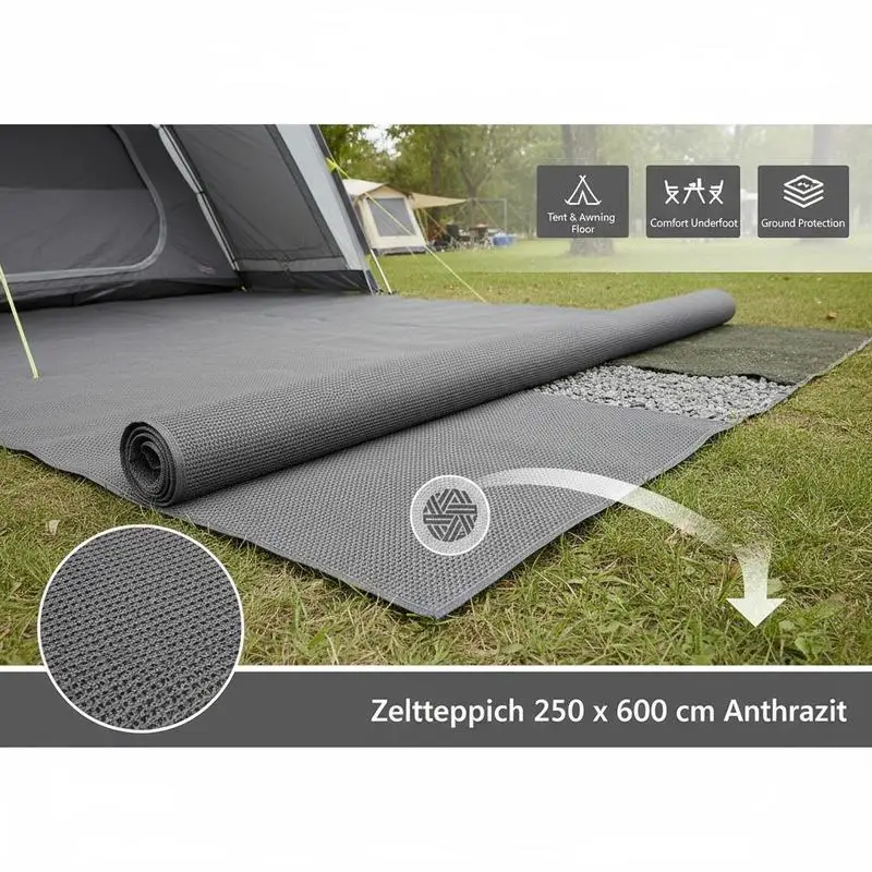 Anthrazitfarbener Zeltteppich 250x600cm Praktische Bodenauflage für Camping und Outdoor-Unterkünfte