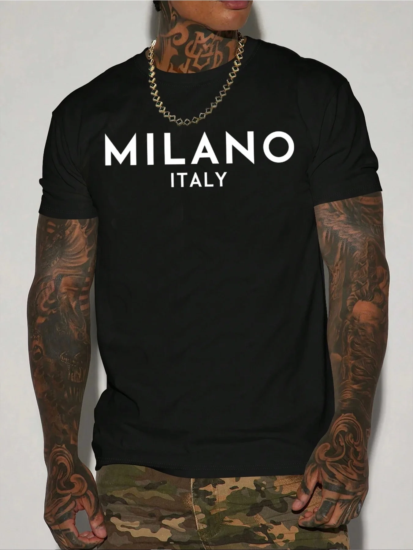T-shirt voor heren 100% katoen zomer Milano Italië print casual slim fit ronde hals korte mouwen T-shirt top