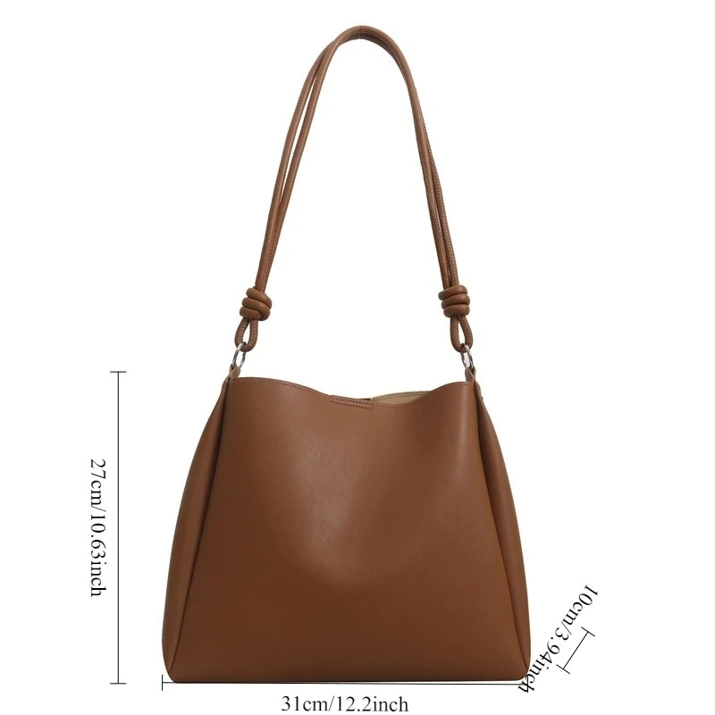 Koreanische Version der Pendler-Tasche mit großer Kapazität für Damen, Leder-Umhängetasche für Frauen, einfarbige Tragetaschen – Detail 4