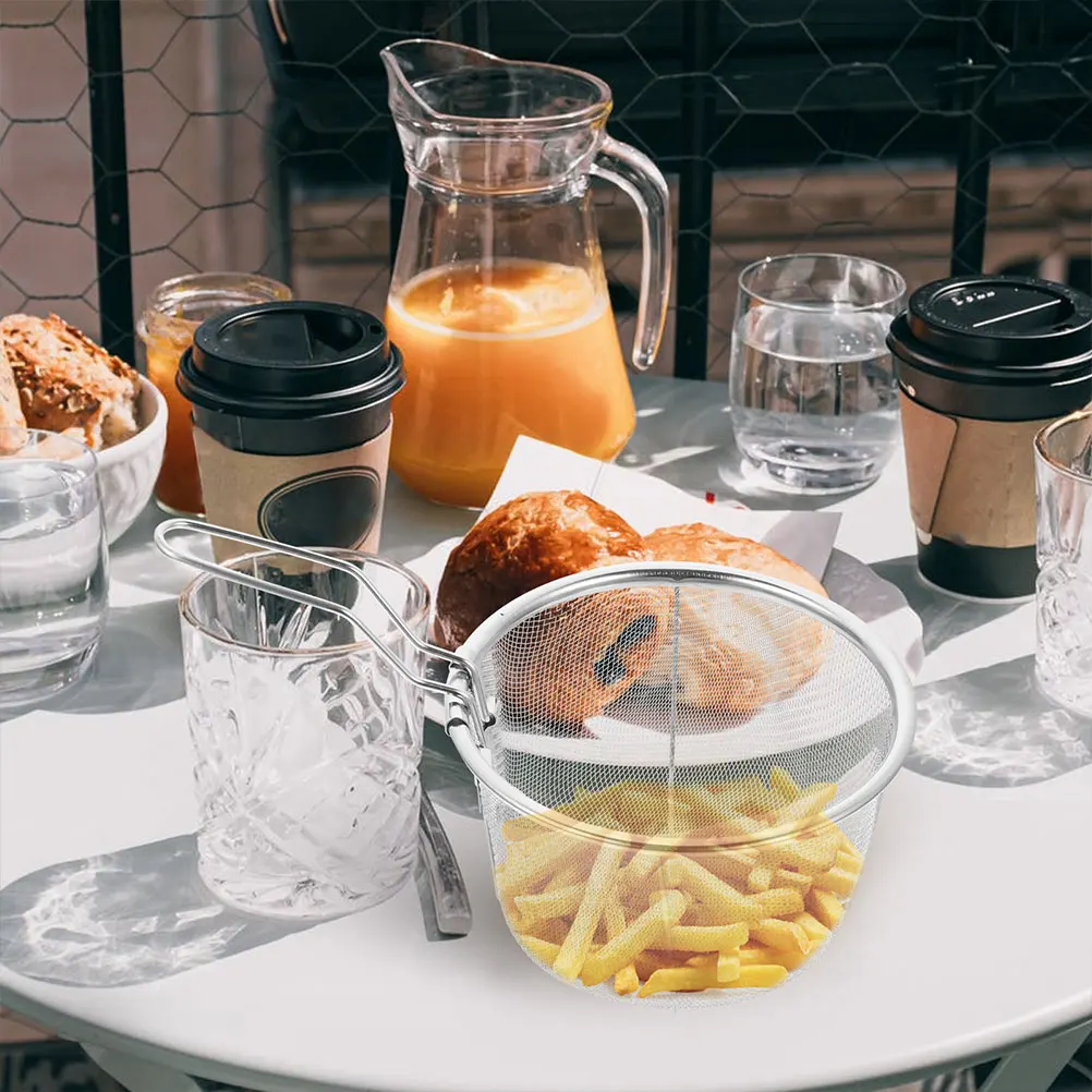 

2pcs Oil Strip Metal Frying Basket Square Chip Basket Stainless Steel Mesh Strainer For Fried Chicken French Fries