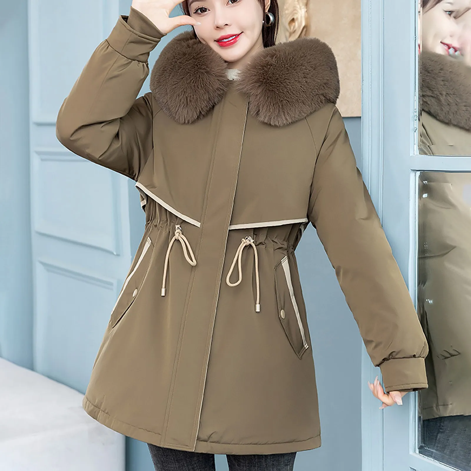 Removable Inner Liner Cotton Coats Women New In Parkas Elegant Double Layered Design With Elastic Band Outwear Ladies Chic Coats