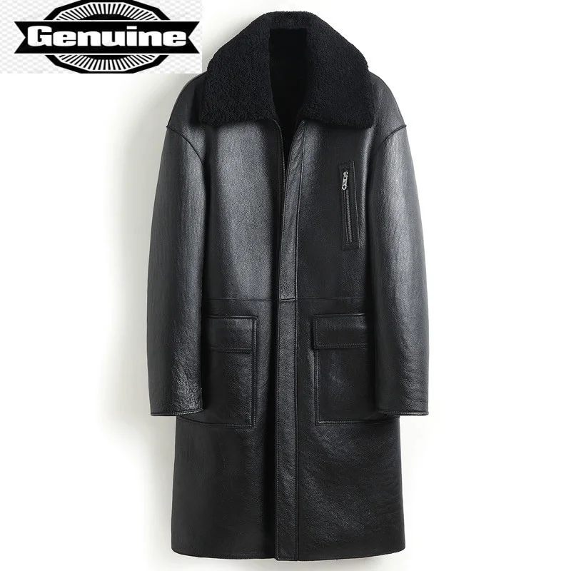 

Leather Genuine Sheep Jacket Shearling Men Winter Real Fur Coat Sheepskin Leather Coats Double-sided Wear 9309 KJ3733