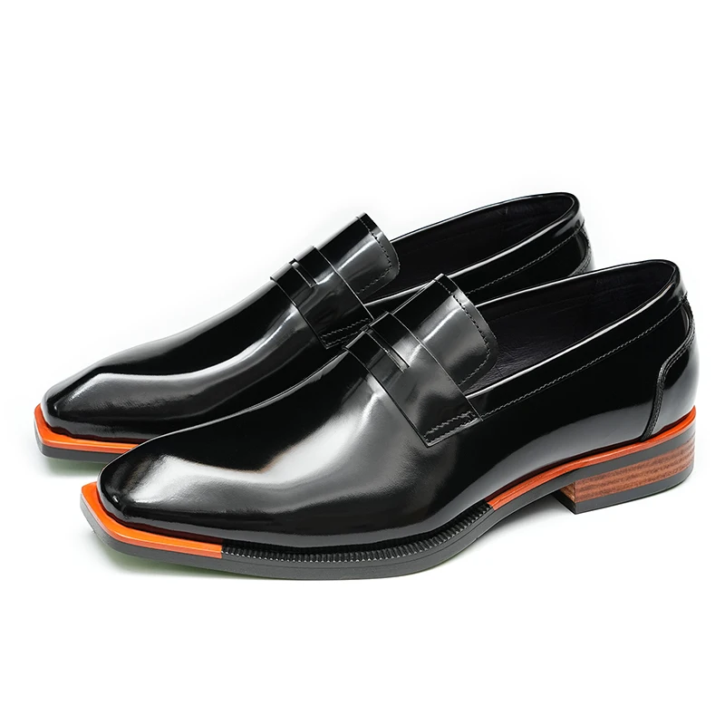 

Slip On Dress Loafers Men's Genuine Leather Square Toe Oxford Formal Charm Wedding Shoes Bride Handmade