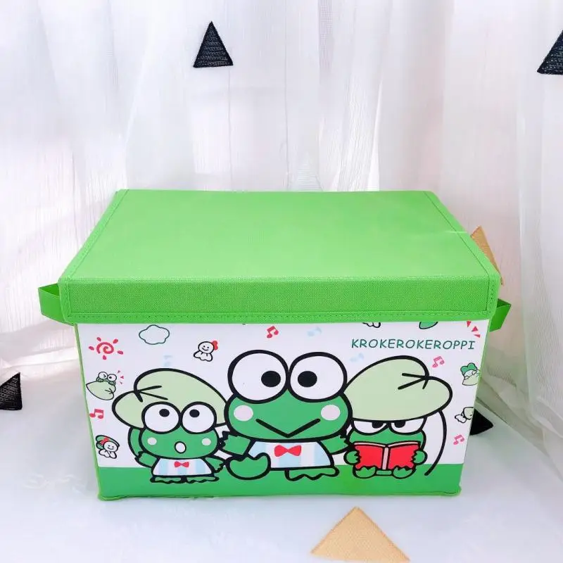 Kawaii Sanrio Keroppi Storage Box Cute Cartoon Flip Cover Desktop Sundries Organizing Box Wardrobe Foldable Storage Box Gift