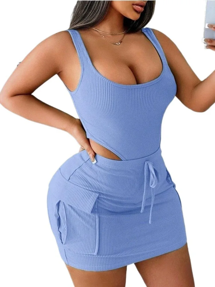 Printemps Faion décontracté deux pièces ensemble femme combinaison ort jupe costume taille basse ort pantalon fibre de Polyester fabriqué en chine