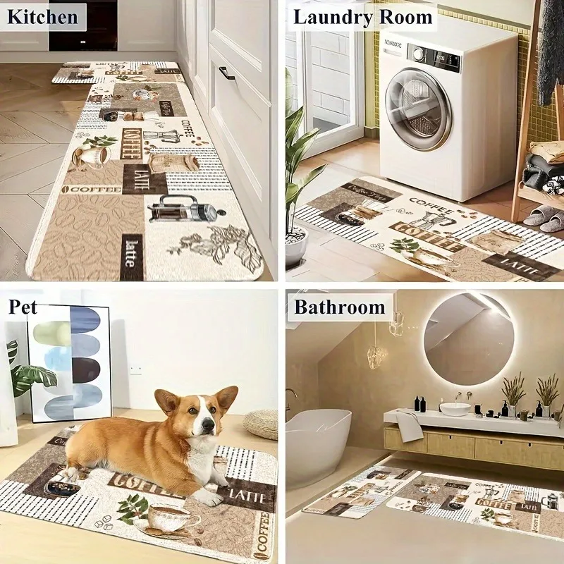 

1PC COFFEE Pattern Kitchen Rug Non-Slip Door Mats Pop design Bathroom Rug Bath Mat Carpet for Home Sink Laundry Decor