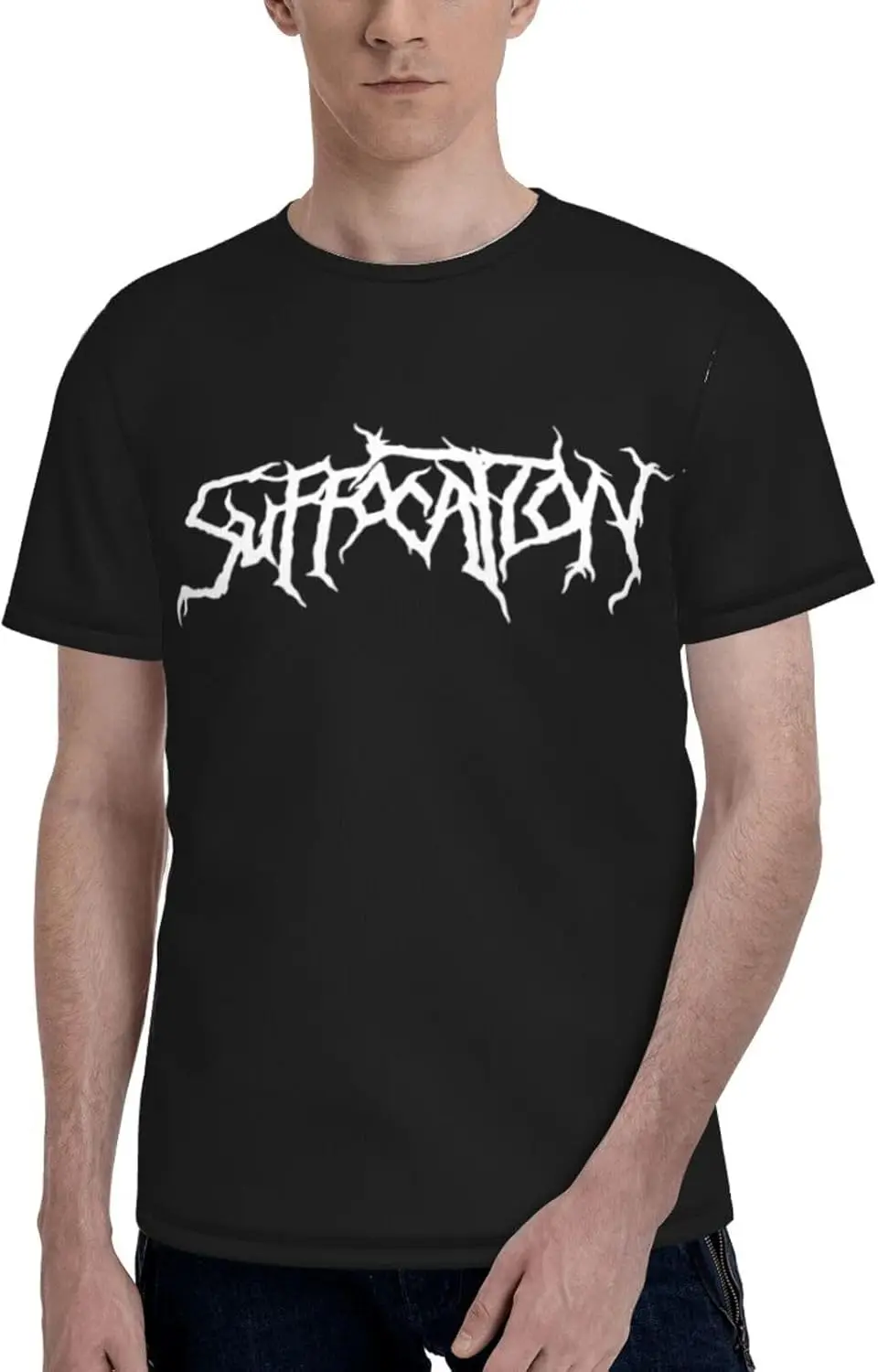 Suffocation Logo T Shirt Men's Summer Comfortable Fit Soft Short Sleeve Round Neckline Basic Tee Tops