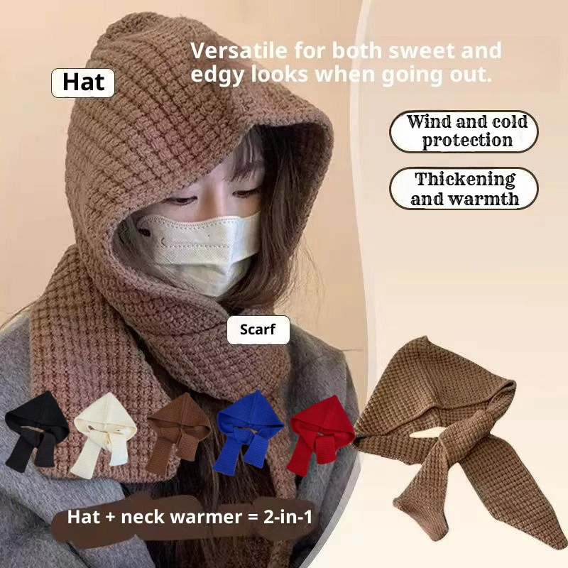 1 Stück warme, verstellbare Sturmhaube für Damen, warme Ohrhals-Kapuzenschal-Mütze mit Kordelzug, modische gestrickte Totenkopfmütze für kaltes Wetter
