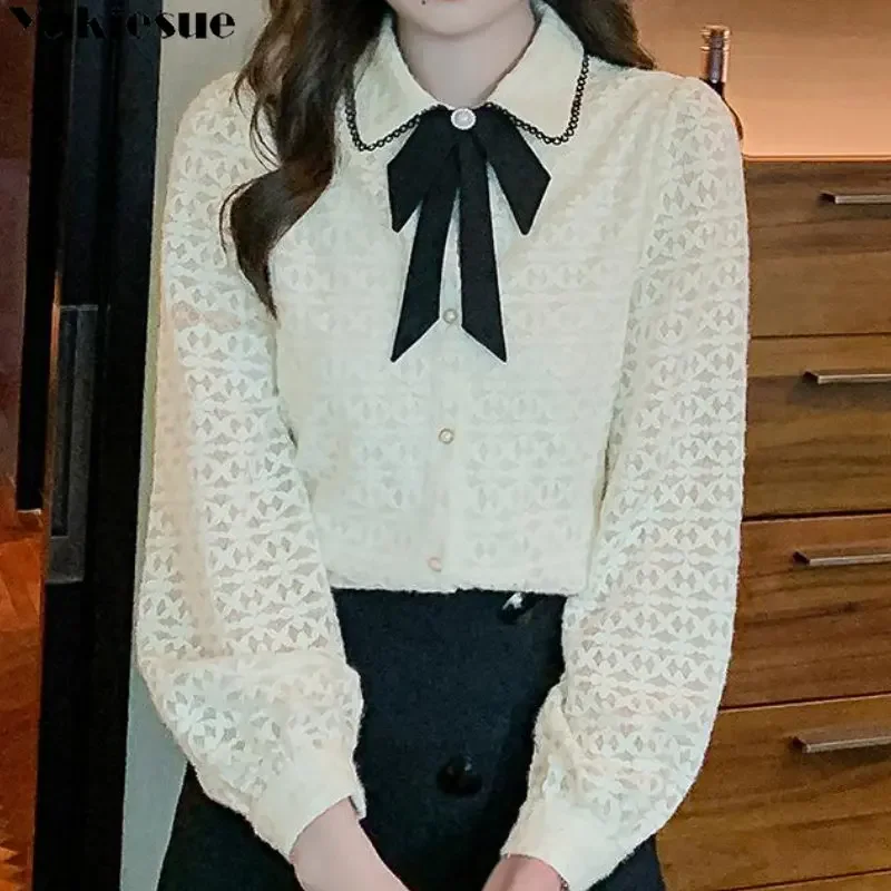 

Design sense Shirt Women's Elegant Design Casual Spring Autumn New French Style Lace Harajuku Temperament Aestheticism Shirt