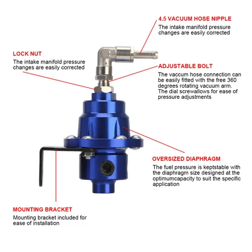 Imagen 2 del producto Regulador de presión de combustible ajustable con kit de manómetro 7 colores Compresor de combustible de reacondicionamiento de vehículos de aluminio