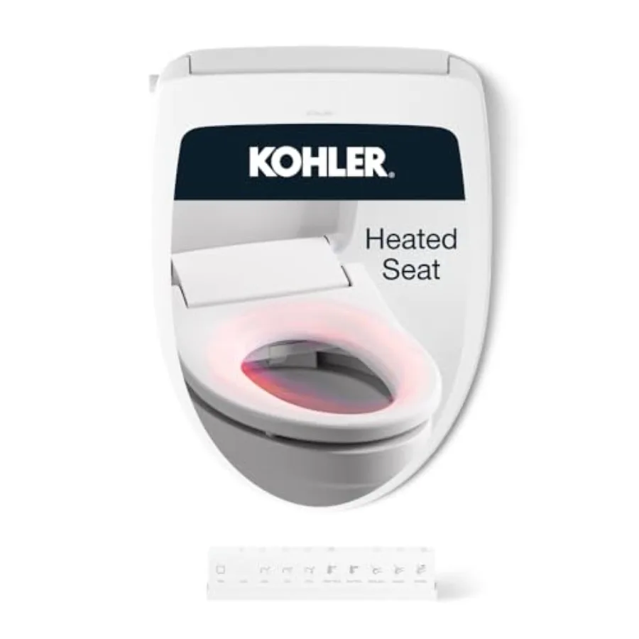

Elongated bidet toilet seat for home use, white plastic with warm water, heated seat, self-cleaning wand, adjustable spray cont