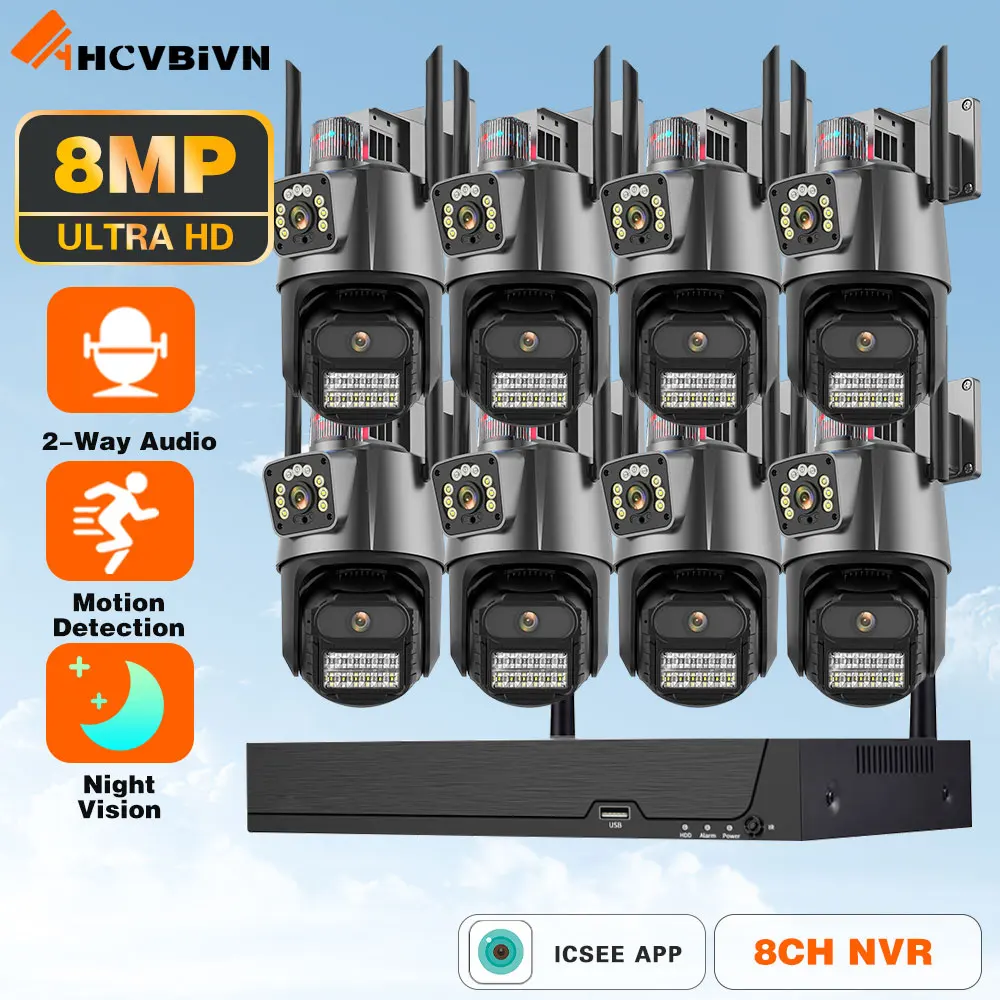 Sistema di telecamere di sorveglianza Wifi 8CH WIFI NVR 4K HD Kit telecamera di sicurezza wireless esterna impermeabile PTZ Audio bidirezionale ICSee APP