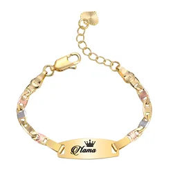 Tri-color Personalized Name Bracelet for Little Boy Girl, Italy Chain Stainless Steel Adjustable Customized Birthday Gift