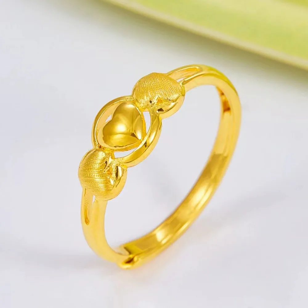 

Real Pure 999 24K Yellow Gold Band Women Lucky Glossy Carved Heart Circle Ring 1.76g