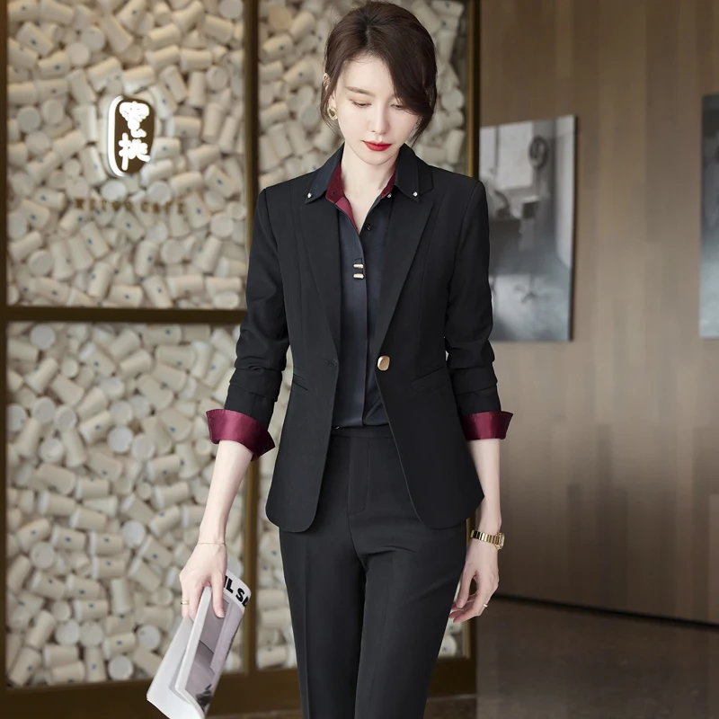 

Formal Professional Women Business Suits with Pants and Jackets Coat 2022 Autumn Winter Career Interview Pantsuits Trousers Set