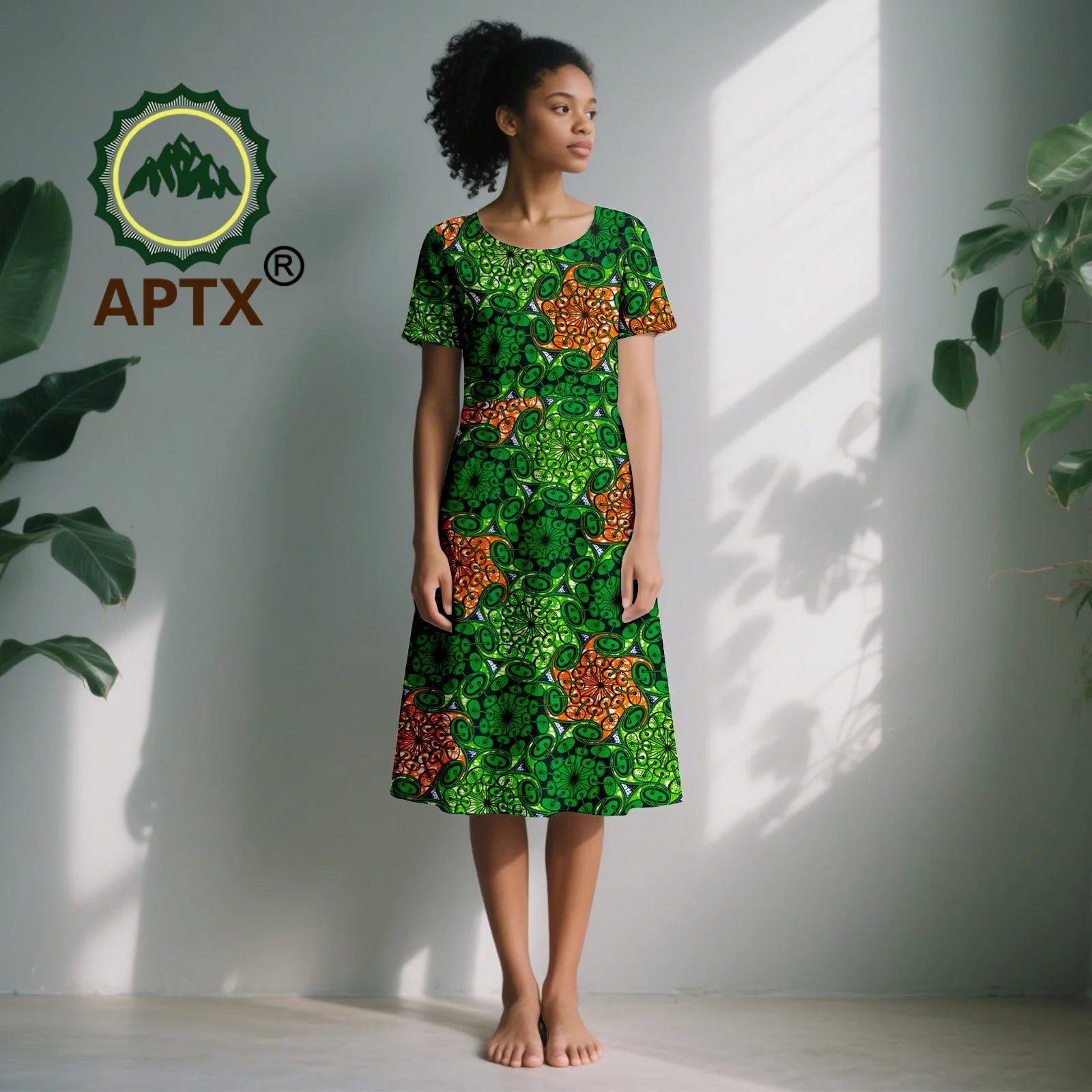 アフリカンドレス女性用アンカラプリントOネック半袖膝丈ドレスダシキエレガントファッションカジュアルパーティードレス