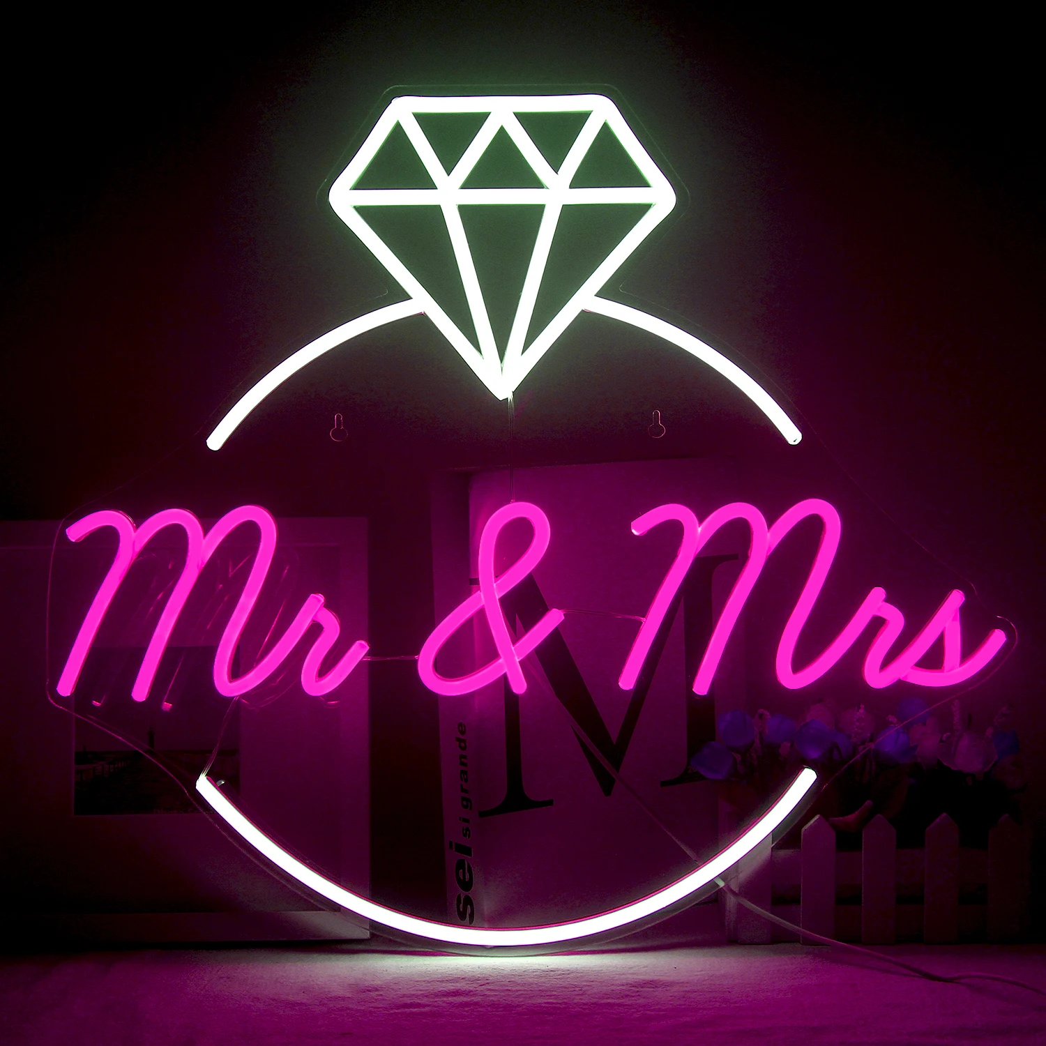 Mr and Mrs Ladie Diamond Neon Signs LED Lights Wedding Decoration Wall Art Logo For Proposal Party Home Bedroom Luminous Sign