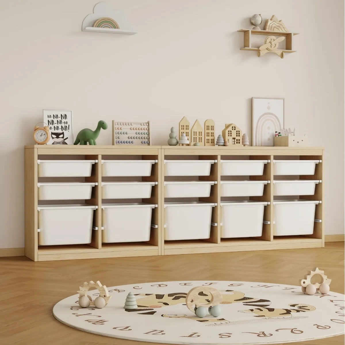 Solid wood track toy storage rack storage rack home floor-to-ceiling multi-functional storage cabinet
