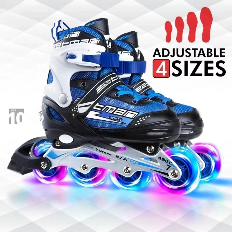 Each Adjustable Four-wheel Flashing Inline Roller Skates Cheap Outdoor Roller Skates for Boys and Girls