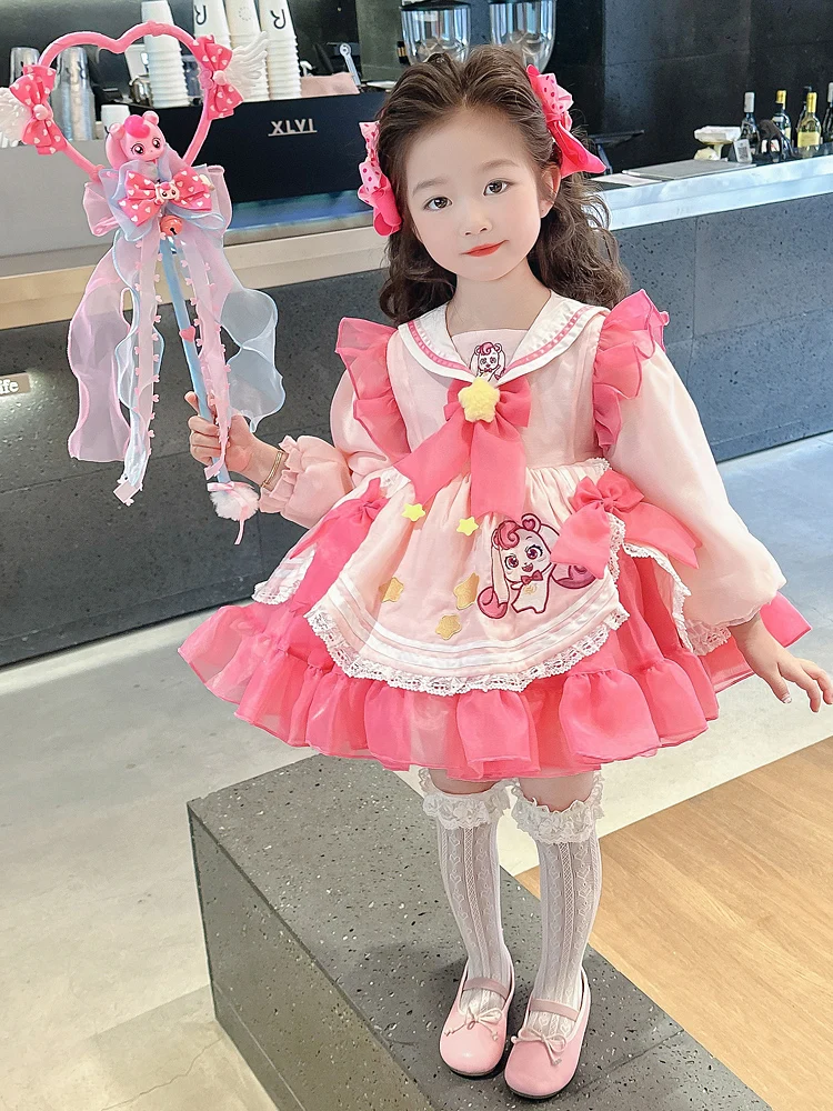 

Нежное платье-принцесса в стиле Лолита для девочек: милый дизайн, эластичный пояс, длинный рукав, средняя длина, детская мода