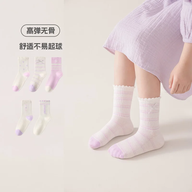 

Girls' socks spring and summer mesh thin medium tube socks cute bow students middle and older children ins tide socks wholesale